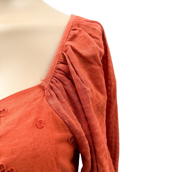 ASOS Eyelet Textured Ruched Tie Cutout Burnt Orange Puff Sleeve Playsuit Women 2 - Picture 4 of 12